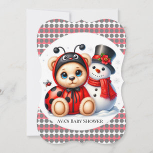 Convites Teddy Bear Ladybug com Chá de fraldas de Snowman
