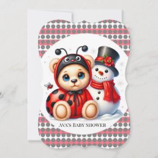 Convites Teddy Bear Ladybug com Chá de fraldas de Snowman