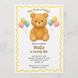 Convites Teddy Bear One Year of Magic First Birthday