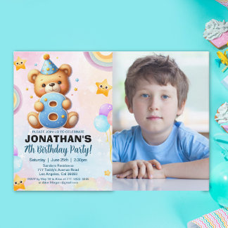 Convites Teddy Bear Photo Birthday 8 for Boys