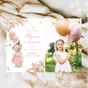 Convites Teddy Bear Picnic Boho Pink Festa de aniversário I