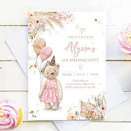 Convites Teddy Bear Picnic Boho Pink Girl Festa de aniversá