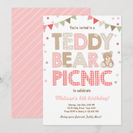 Convites Teddy Bear Picnic Girl Invise Pink