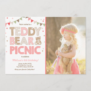 Convites Teddy Bear Picnic Girl Invise Pink