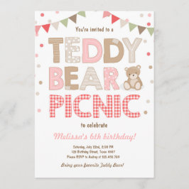 Convites Teddy Bear Picnic Girl Invise Pink
