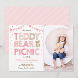 Convites Teddy Bear Picnic Girl Invise Pink