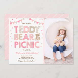 Convites Teddy Bear Picnic Girl Invise Pink