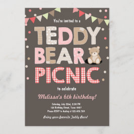 Convites Teddy Bear Picnic Girl Invise Pink