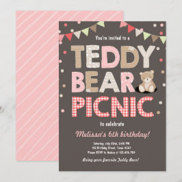 Convites Teddy Bear Picnic Girl Invise Pink