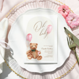 Convites Teddy Bear Pink Podemos Ampliar Chá de fraldas De 