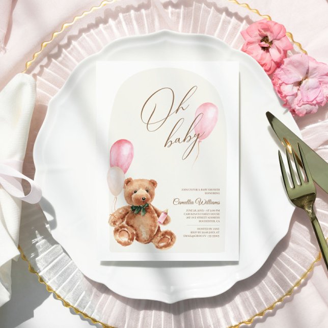 Convites Teddy Bear Pink Podemos Ampliar Chá de fraldas De  (Criador carregado)