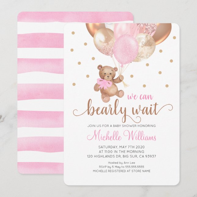 Convites Teddy Bear Podemos Brincar De Chá de fraldas De Me (Frente/Verso)