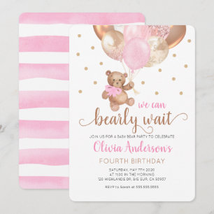Convites Teddy Bear Podemos Brindar Esperando Garota Aniver