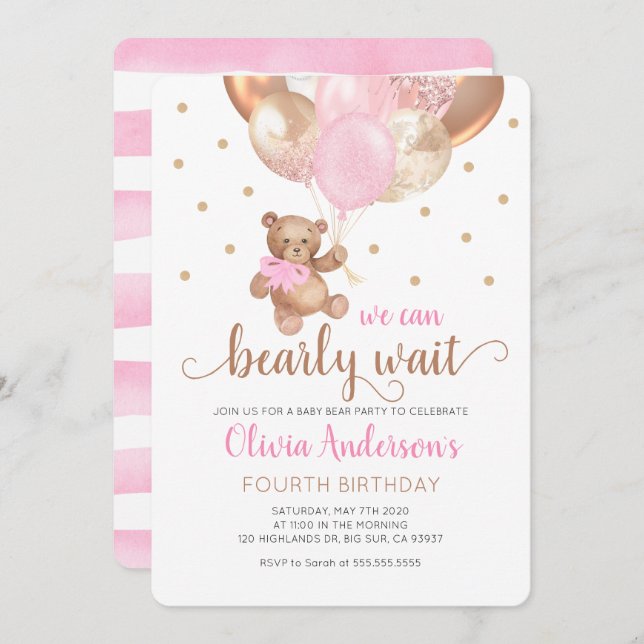 Convites Teddy Bear Podemos Brindar Esperando Garota Aniver (Frente/Verso)
