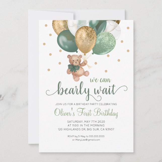 Convites Teddy Bear Podemos Esperar Aniversário (Frente)