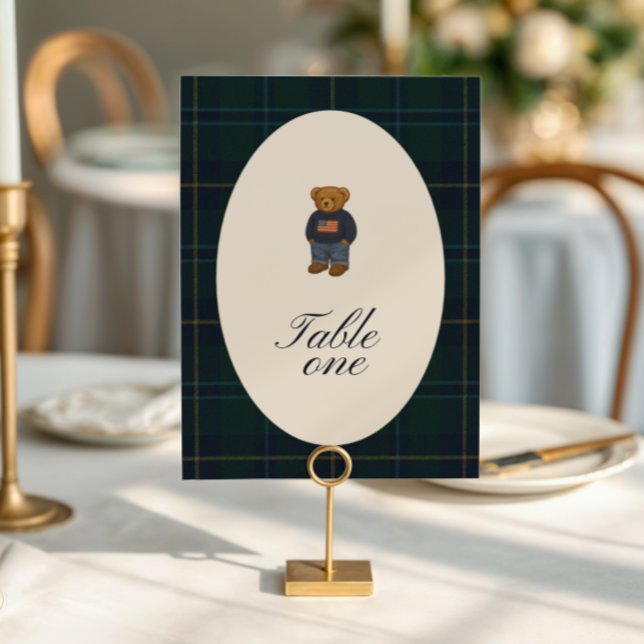 Convites Teddy Bear Polo Baby Shower Table Number Card (Criador carregado)
