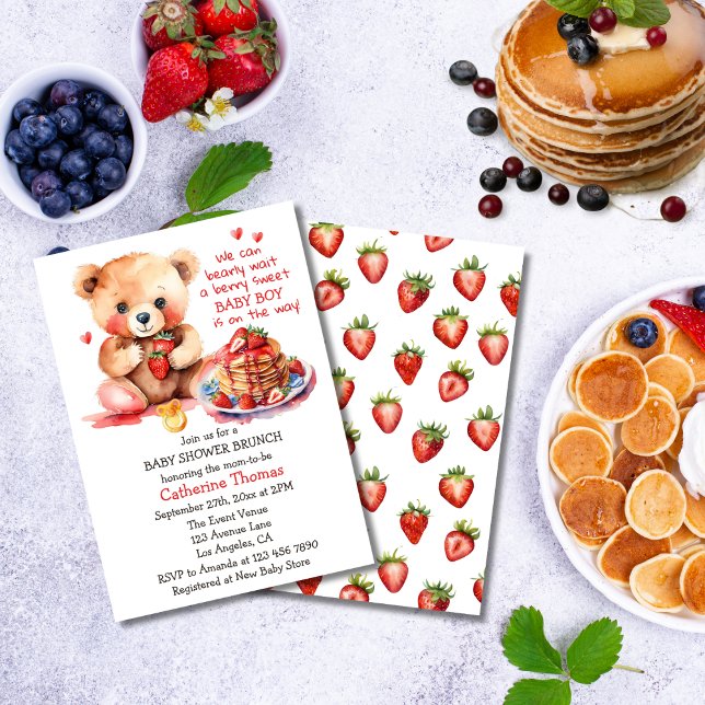 Convites Teddy Bear Strawberry Pancake BrunChá de fraldas (Criador carregado)