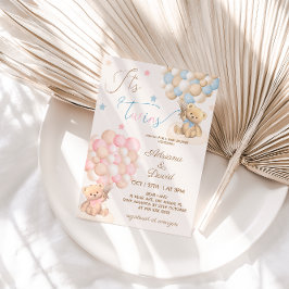 Convites Teddy Bear Themed Twins Boy and Girl Chá de fralda