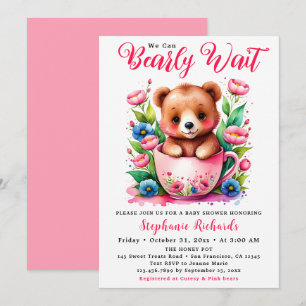 Convites Teddy Bear Xícara Urso Mal Mal Rosa Chás Bebê