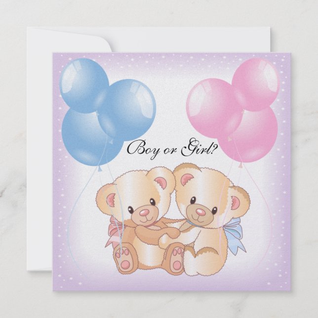 Convites Teddy Bears and Balloons Gender Revement Party Inv (Frente)