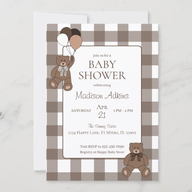 Convites Teddy Bears Baby Boy Brown Baby Shower (Frente)