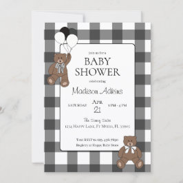 Convites Teddy Bears Black Buffalo Check Baby Shower