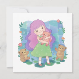 Convites Teddy Bears & Girl Illustration