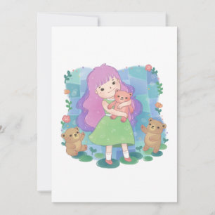 Convites Teddy Bears & Girl Illustration
