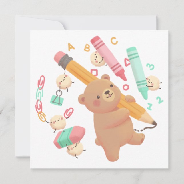 Convites Teddy's Back to School Illustration (Frente)