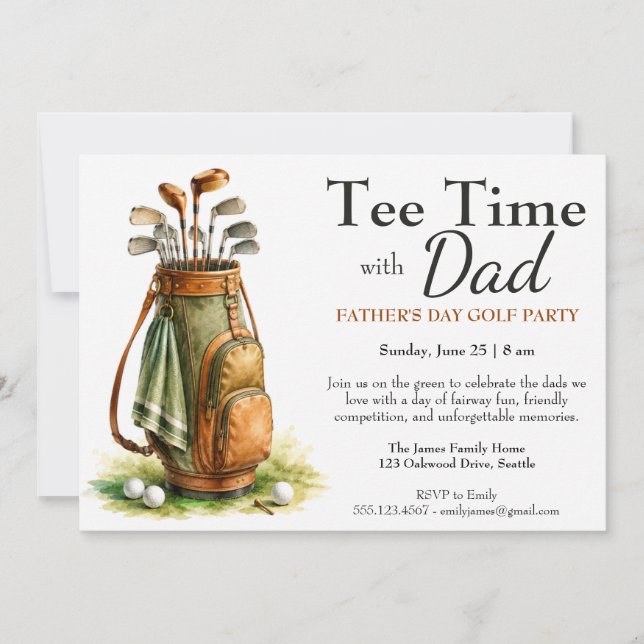 Convites Tee Time com o Papai Edição Dia dos Pais Festa de  (Frente)