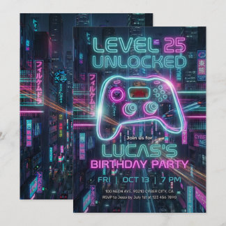 Convites Teen Gamer Birthday Invitation Cyberpunk Game