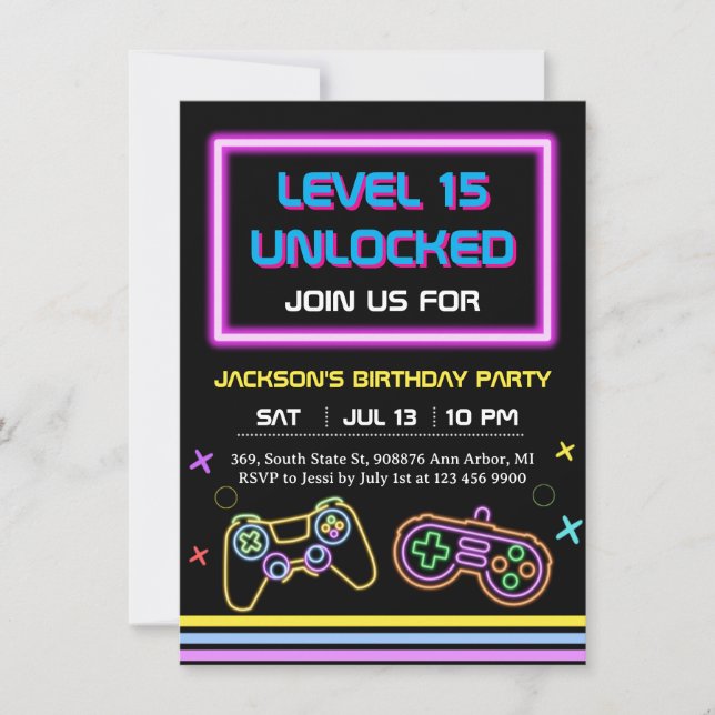 Convites Teen Gaming Gamer Boy Video Game Player (Frente)