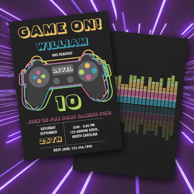 Convites Teen Gaming Gamer Video Game Player Retro Birthday (Teen Gaming Gamer Video Game Player Retro Birthday Invitation)