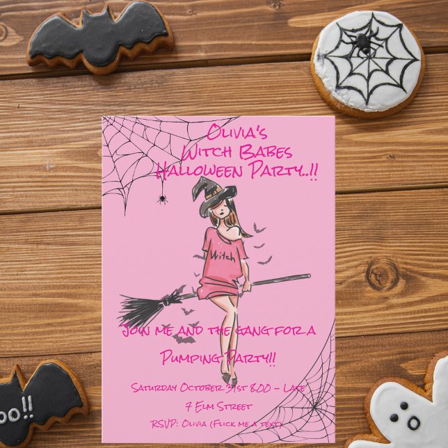 Convites Teen Girl Witch Babs Festa de Halloween (Witch Babes Halloween Party Invite)