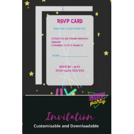 Convites Teen Glow Party RSVP Cards – Neon Nights 