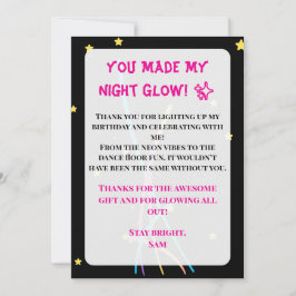 Convites Teen Glow Party Thank You Card – Neon Nights Editi