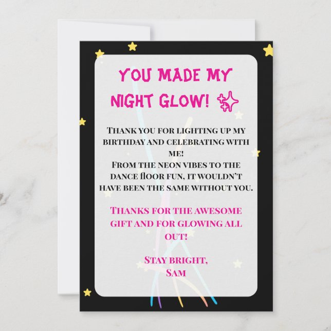 Convites Teen Glow Party Thank You Card – Neon Nights Editi (Frente)