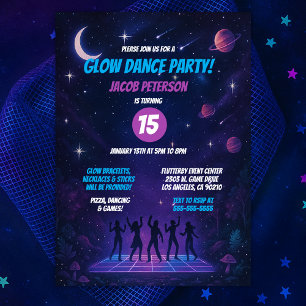 Convites Teen Glow Space Dance Party com Silhouettes