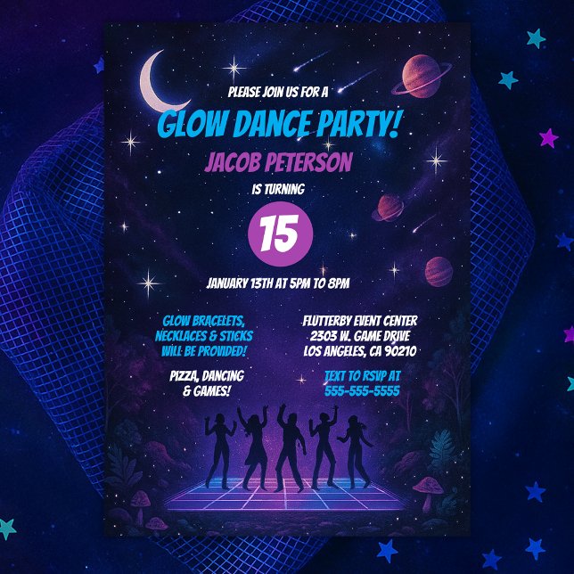 Convites Teen Glow Space Dance Party com Silhouettes (Teen Glow Space Dance Party with Silhouettes Invitation
)