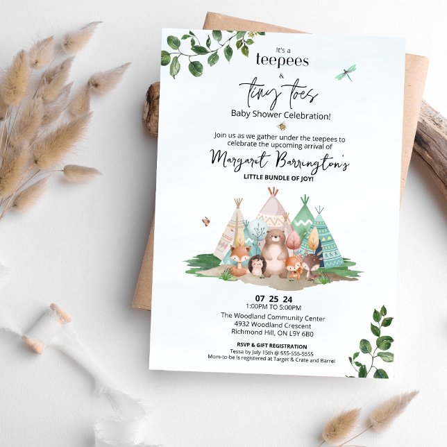 Convites Teepees and Tiny Toes Baby Shower Invitation (Criador carregado)