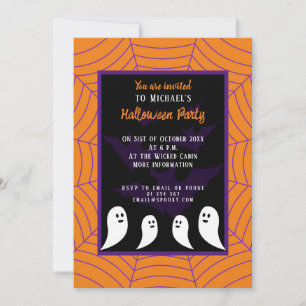 Convites Teia de aranha laranja roxo preto fantasma de Hall