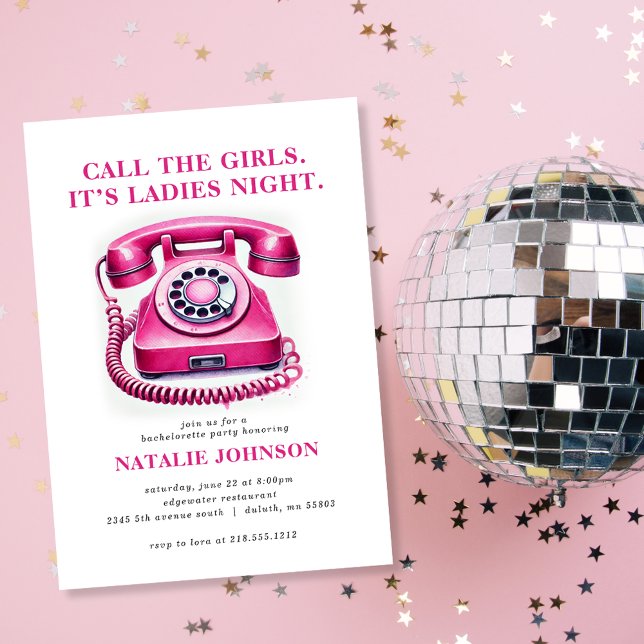 Convites Telefone Cor-de-Rosa Retrô Ligue para as Garotas F (Get ready to celebrate the bride-to-be with our Pink Retro Phone Bachelorette Party Invitation!)
