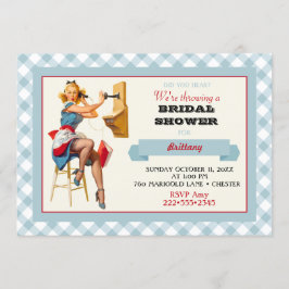Convites Telefone Pin-up Retro Xadrez Azul Vermelho Vintage