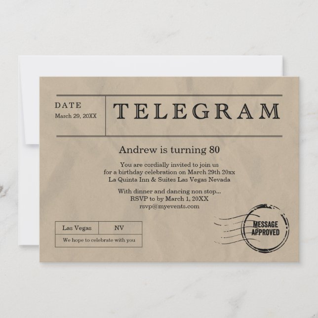 Convites Telegram Vintage (Frente)