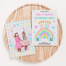 Convites Tema Arco-Íris de Aniversário Comum da Menina com