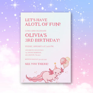 Convites Tema Axolote Rosa Suave para Festa de Aniversário 