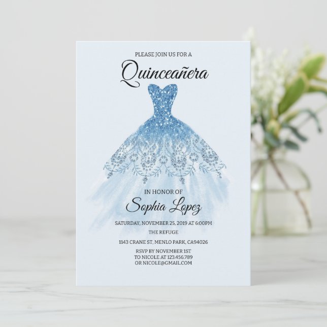 Convites Tema Azul Quinceanera Baby, Mis Quince (Em pé/Frente)