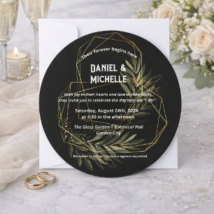Convites Tema Botânico do Casamento Dourado Preto Arrancado