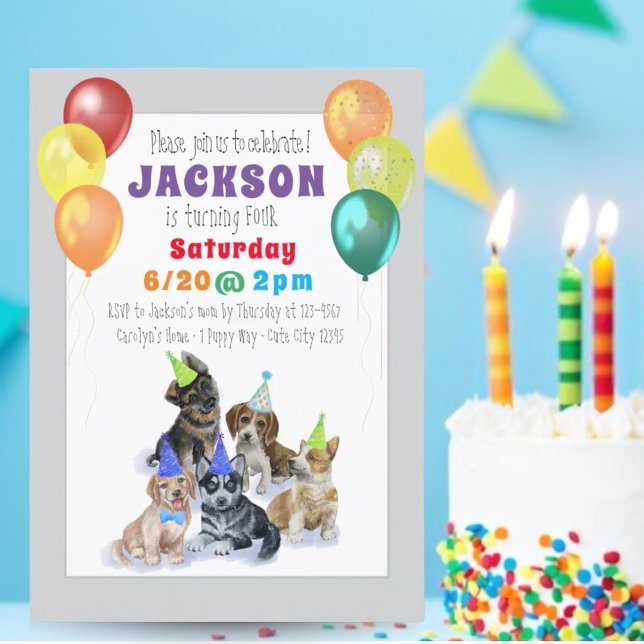 Convites Tema Cachorro Puppy Festa de aniversário Colorida (Puppy Dog Theme Colorful Birthday Party Invitation)