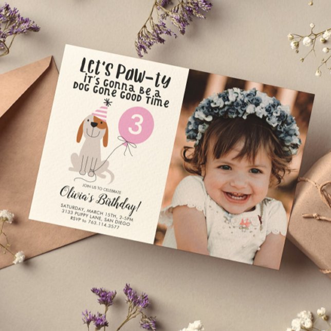 Convites Tema Cachorro Puppy Festa de aniversário Foto Rosa (Criador carregado)